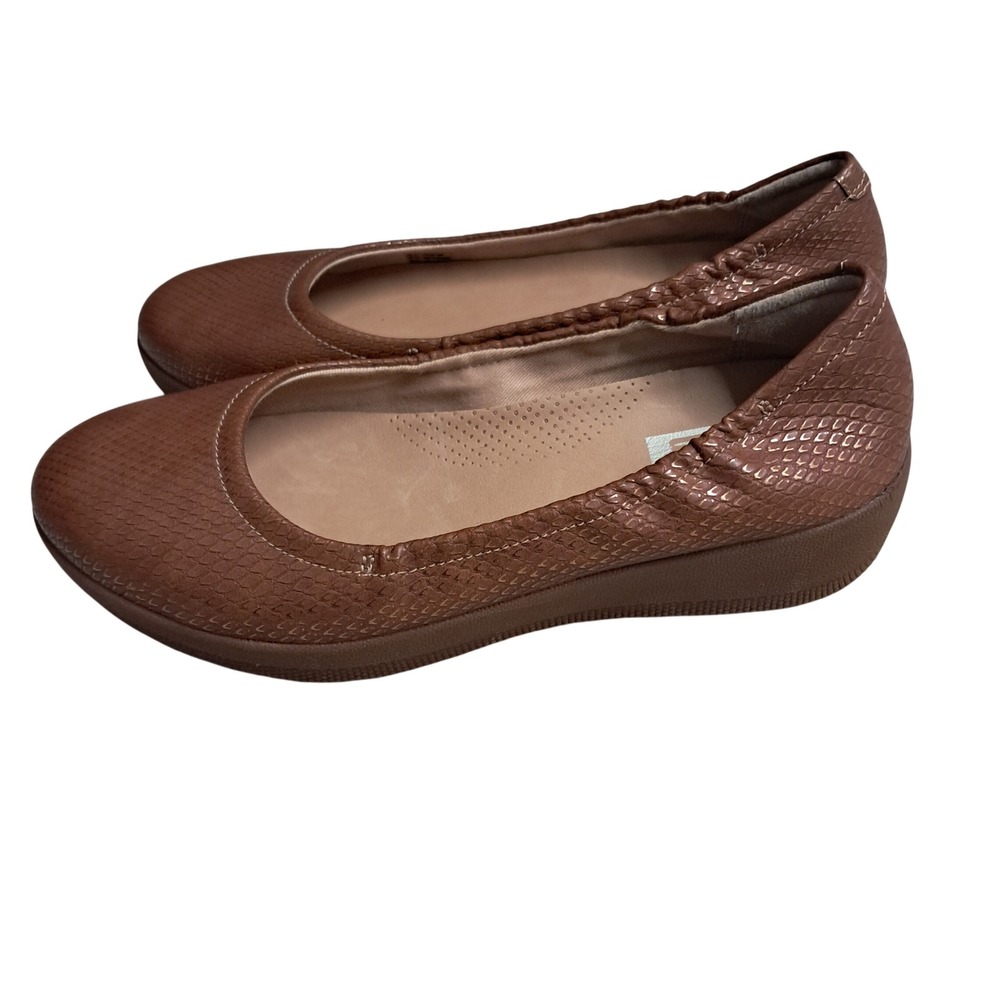 FitFlop Ballet Flats Womens 6.5 Brown Allegro Snake Embossed Leather Slip On